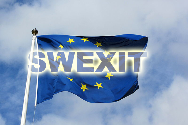 Swexit - EU-flagga, montage, Wikimedia-Commons
