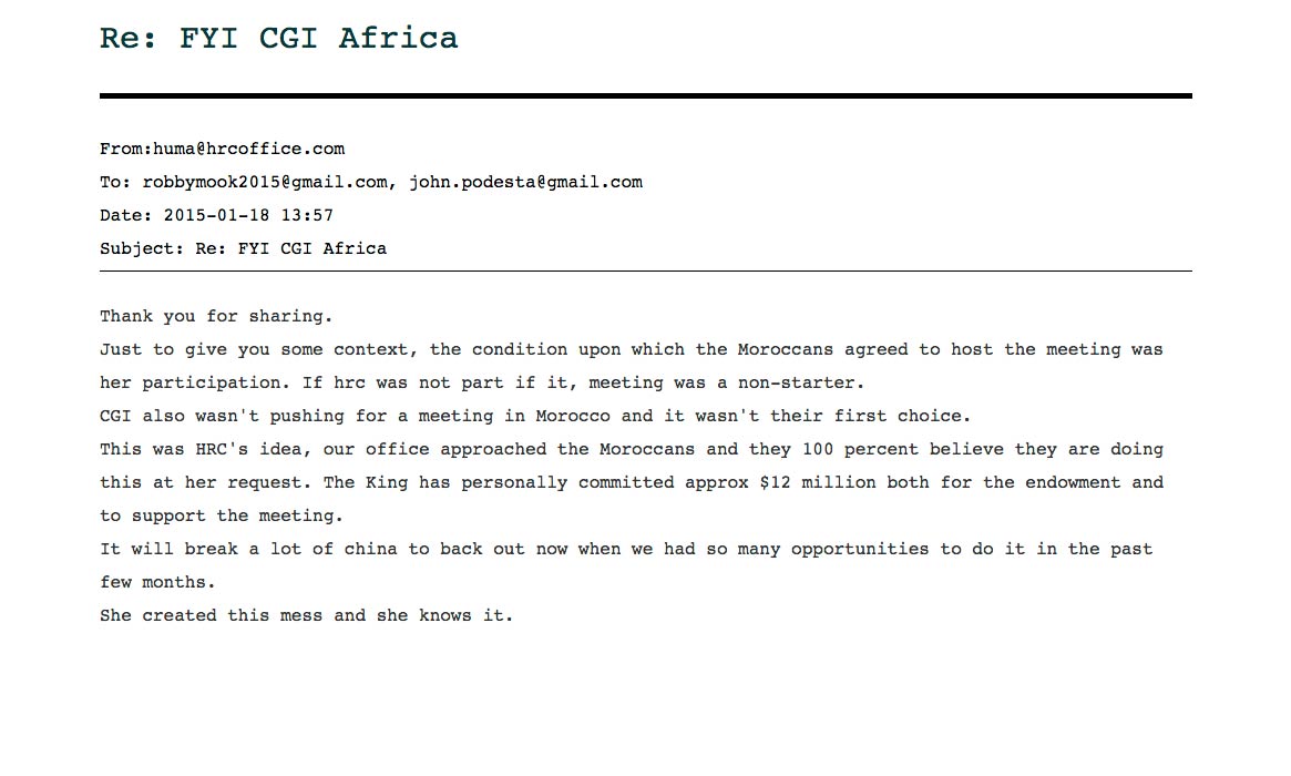 WikiLeaks, Podesta-mail till Clinton Foundation