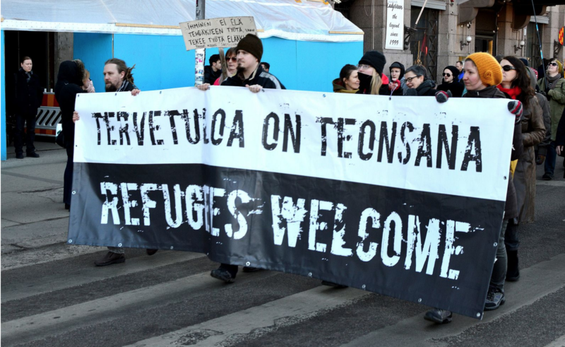 "Refugees welcome", Helsinki - Foto: Helisusa, Wikimedia Commons