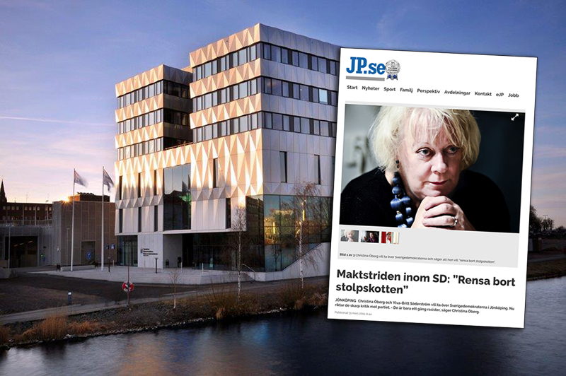Skärmdump från JP.se och foto på Jönköpings Tingsratt från Jonkopingstingsratt.domstol.se