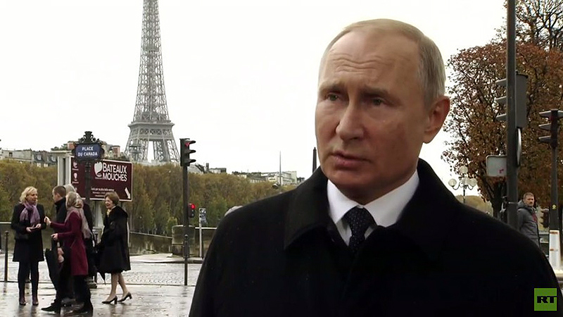 Putin i Paris den 11 nov 2018. Foto: RT France