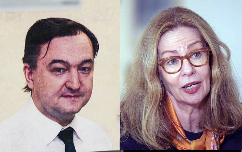 Sergej Magnitskij och Swedvanks VD Birgitte Bonnesen. Pressfotomontage