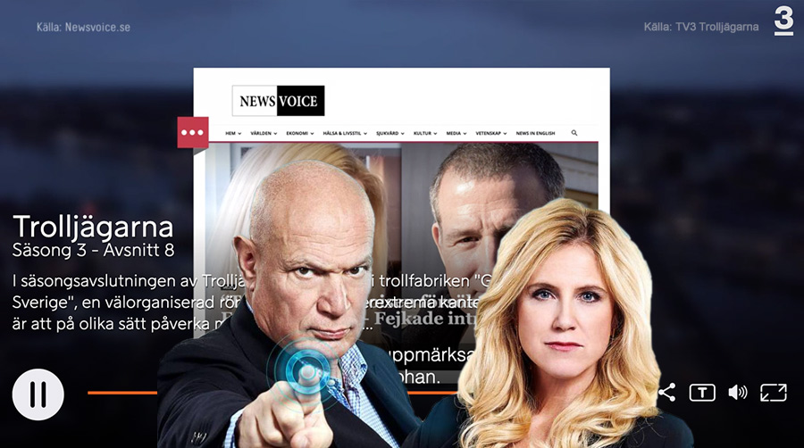 Trolljägarna på TV3 med Robert Aschberg och Frida Boisen. Montage: NewsVoice