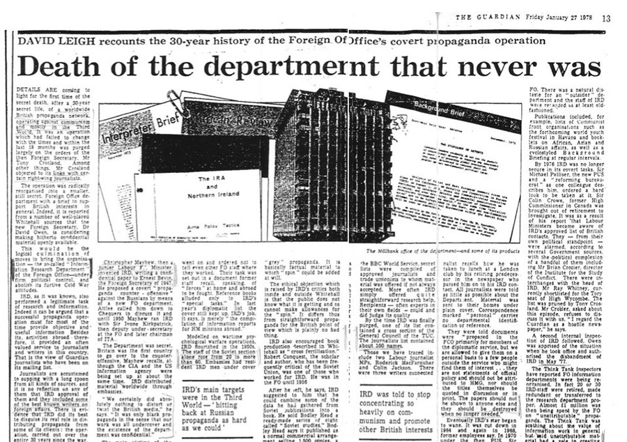 Information Research Department Article Guardian, 1978, dumo