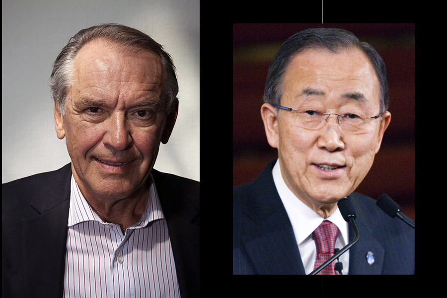 Jan Eliasson (foto: Daniel Holking, CC BY 3.0) och Ban Ki-moon (foto: Chatham House, CC BY 2.0), Wikimedia Commons