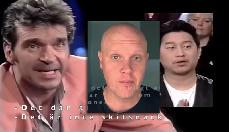 Kjell Bergqvist och Joakim Lamotte träter. Montage: NewsVoice. Beskurna bilder från TV3 och Lamottes YouTube-kanal.