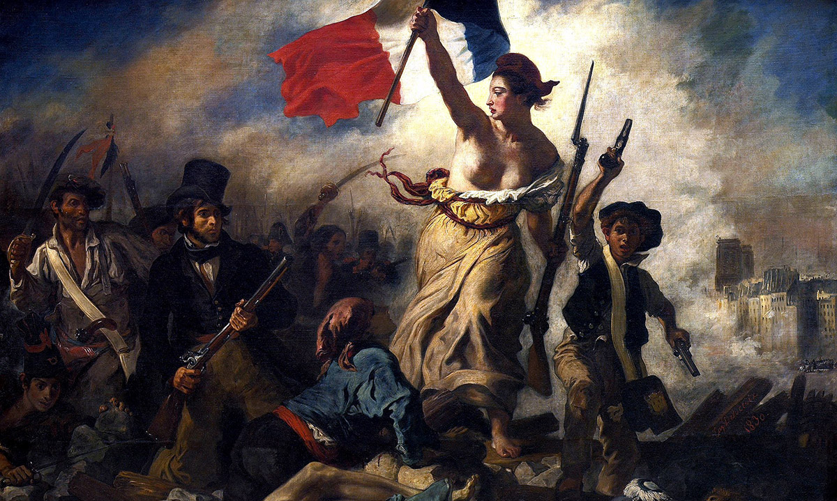 Liberalism och friheten på barrikaderna. Målning: Eugène Delacroix (1830)