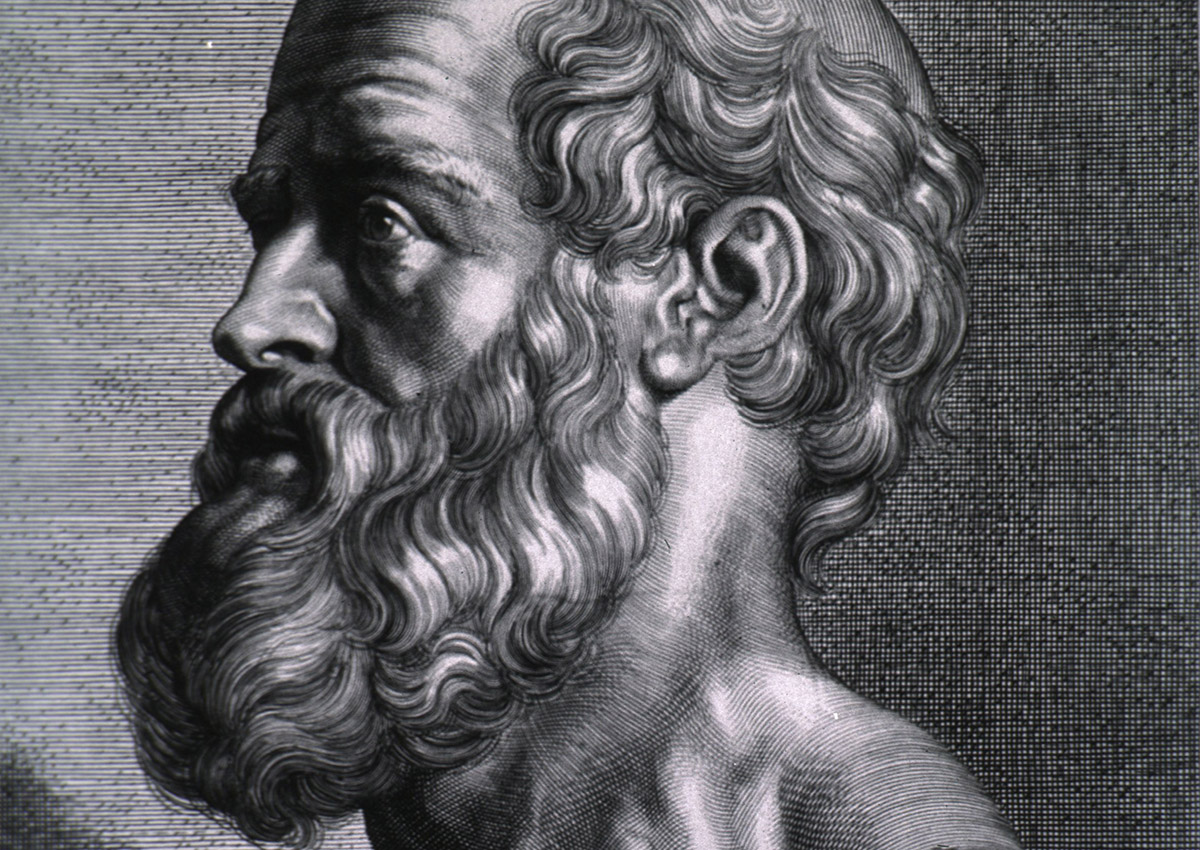 Hippocrates (född på Kos c:a 460 f.Kr., död 370 f.Kr.). Gravyr: Peter Paul Rubens. Licens: Public Domain