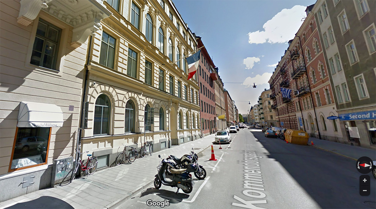 Franska ambassaden i Stockholm, Kommendörsgatan 13. Foto: Google Maps