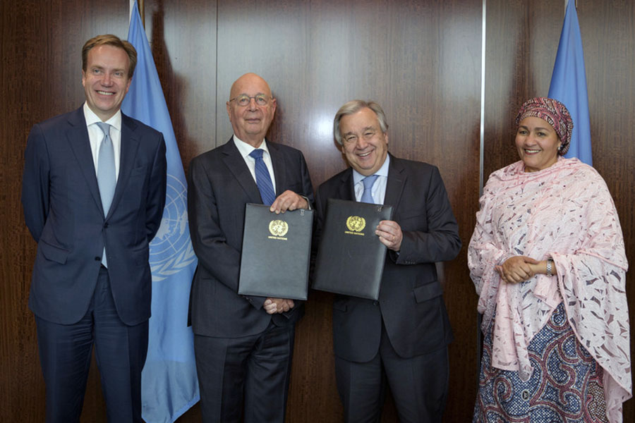 Børge Brende, António Guterres och Amina J. Mohammed.