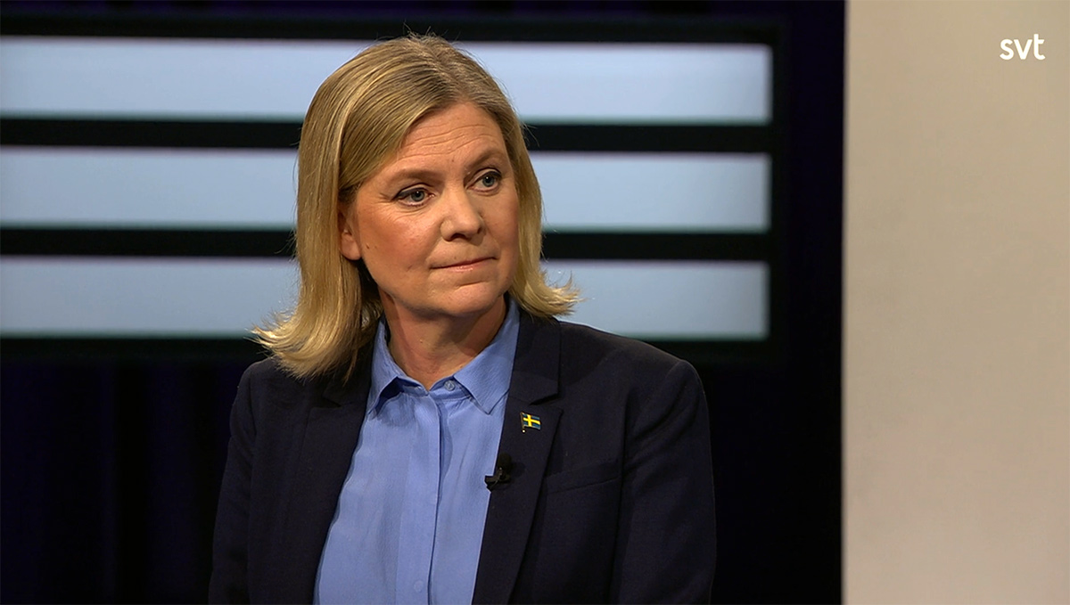 Finansminister Magdalena Andersson (S), 21 feb 2021. SVT Agenda