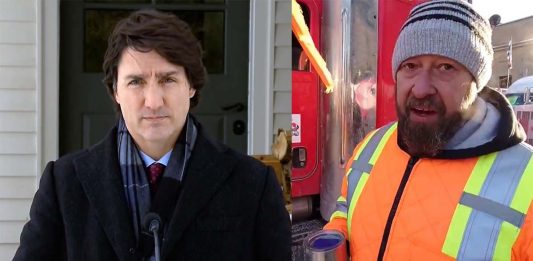 Justin Trudeau och en lastbilsförare