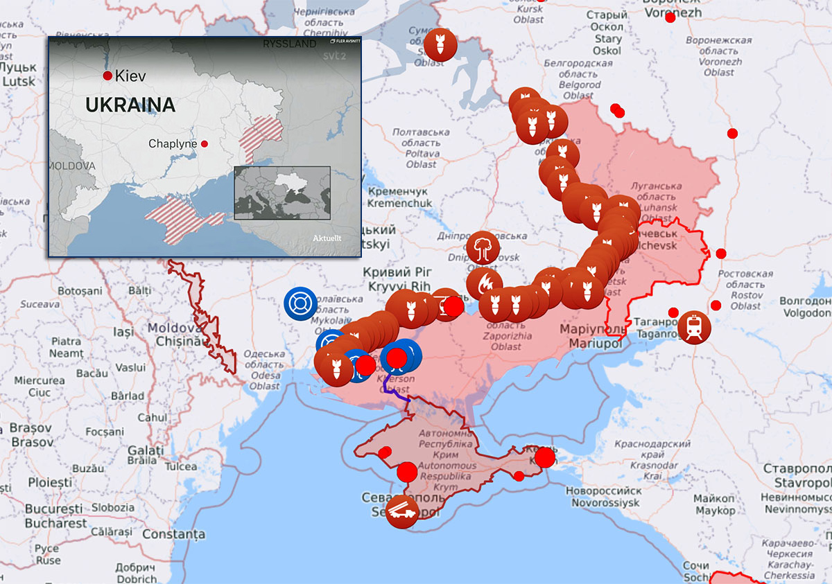 LiveuaMap redovisar krigshändelser och av Ryssland kontrollerade områden den 28 augusti.