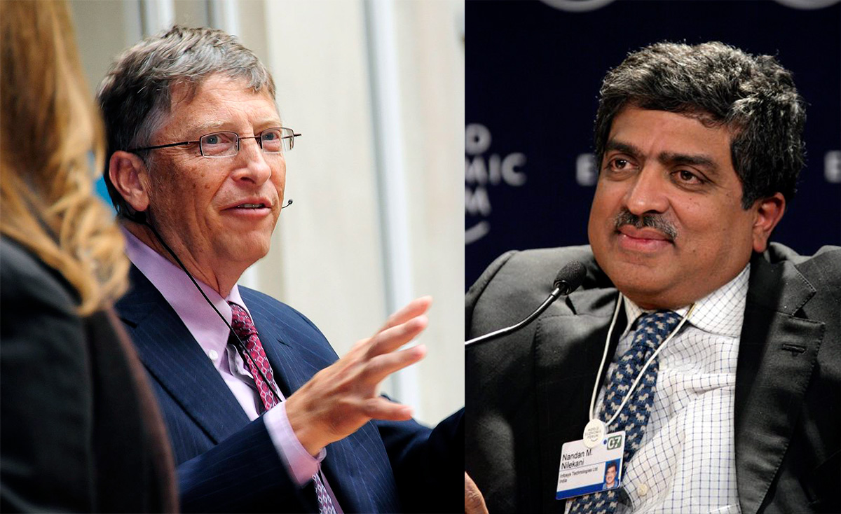 Bill Gates och multimiljardären Nandar Nilekani. Licens: Wikimedia Commons