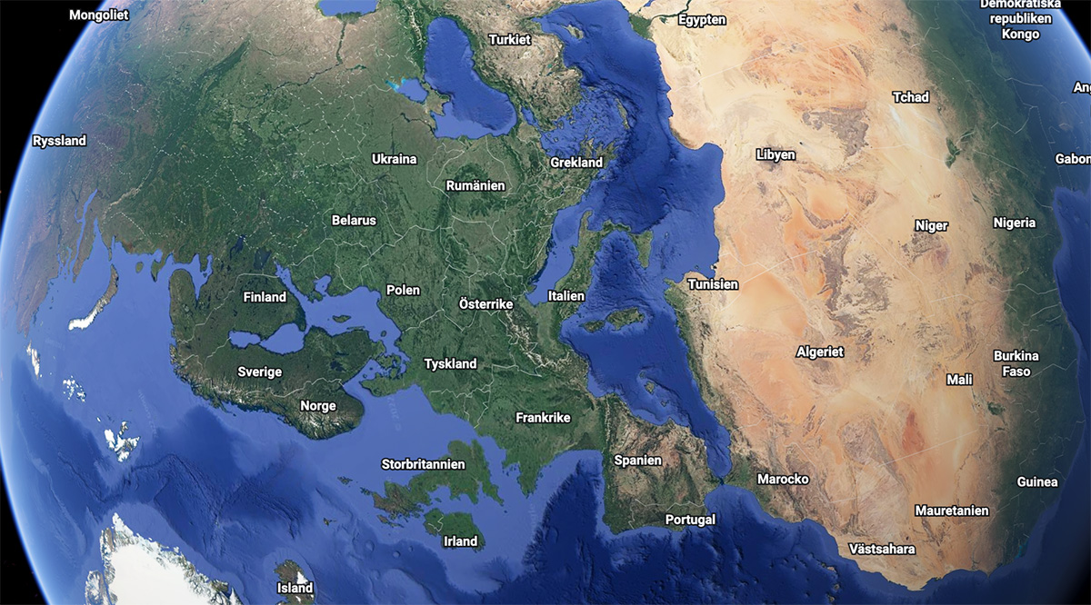 Europa. Karta: Earth.google.com