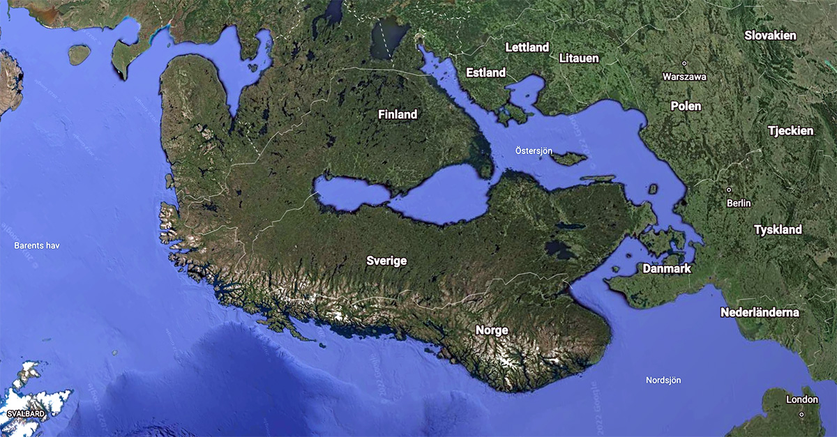 Finland och Sverige. Karta: Earth.google.com