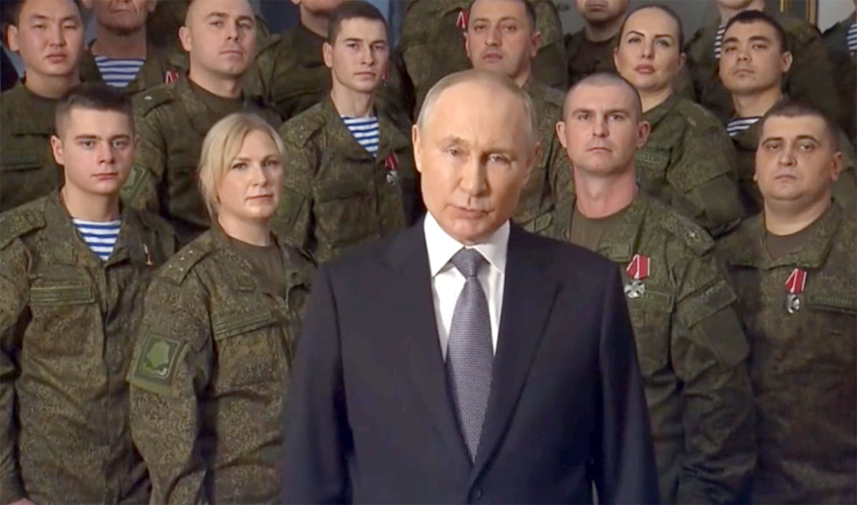 Vladimir Putins nyårstal 2023. Foto: RT.com