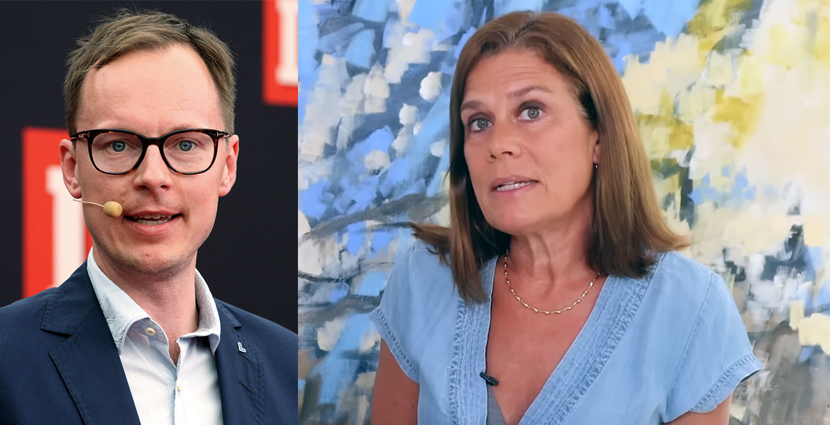 Utbildningsminister Mats Persson får svar av Elsa Widding.