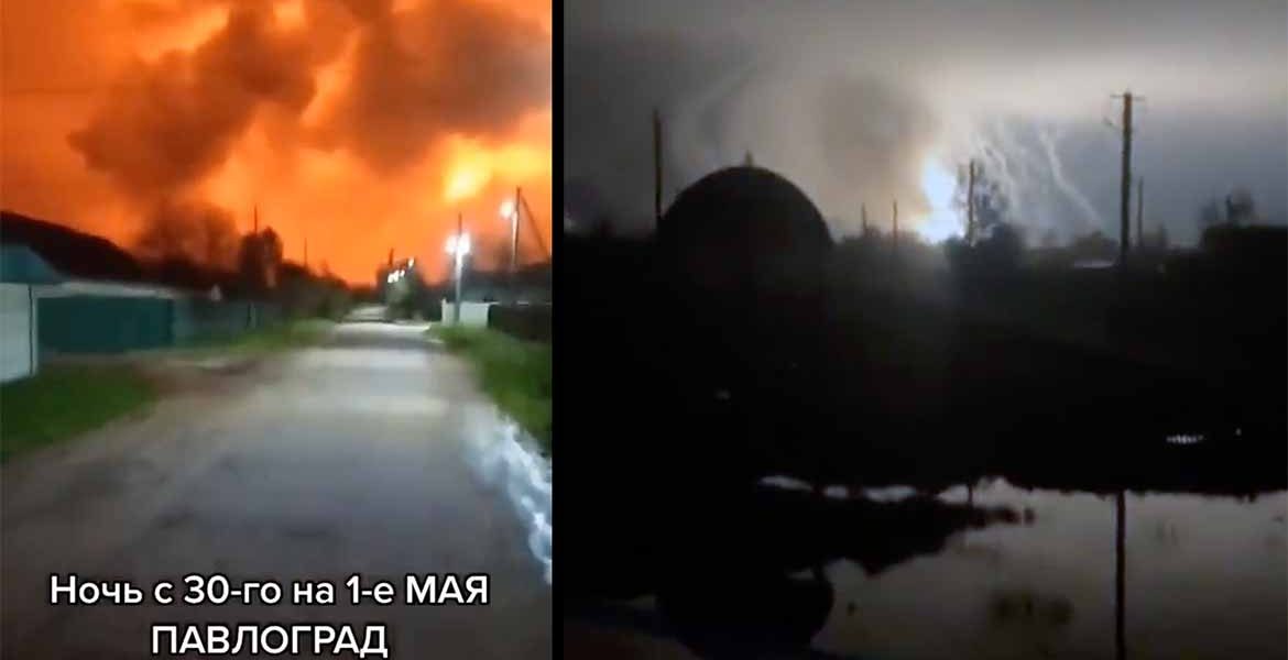 Explosioner i Pavlograd den 1:a maj 2023. Privata vidfeoklipp