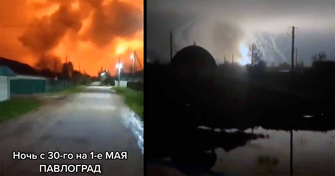 Explosioner i Pavlograd den 1:a maj 2023. Privata vidfeoklipp