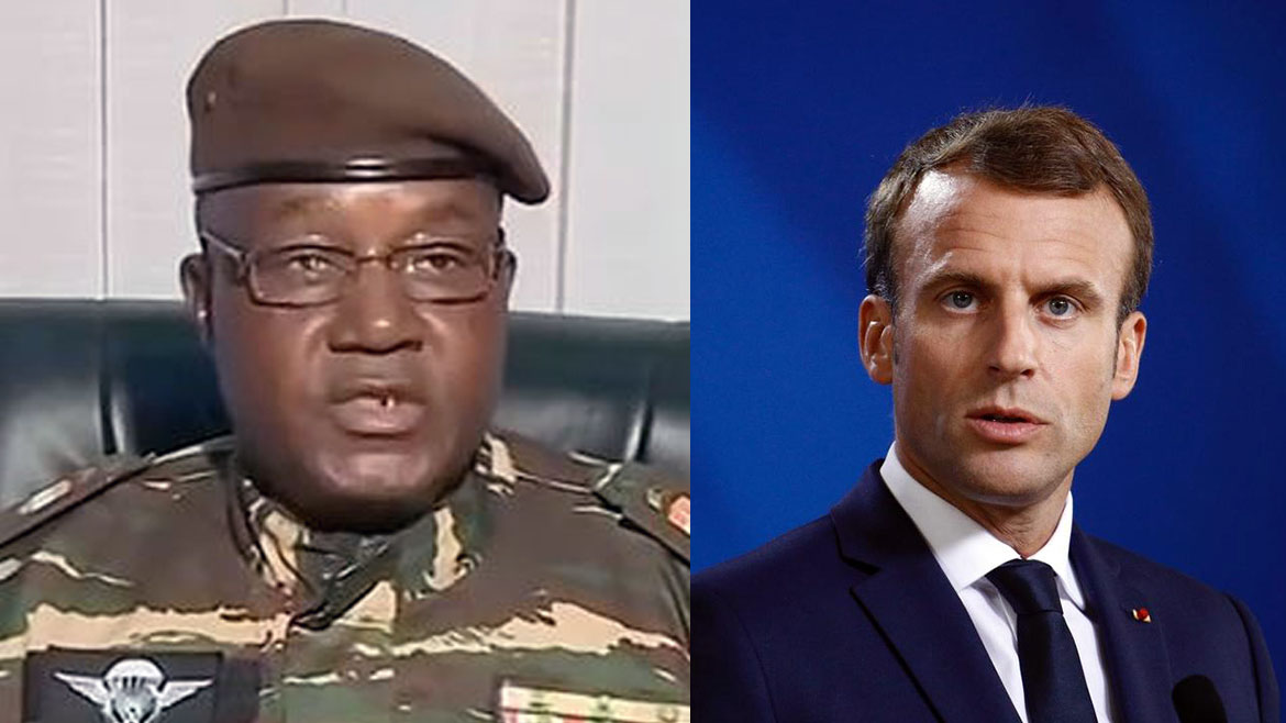 General Abdourahmane Tchian i Niger och president Emanuel Macron