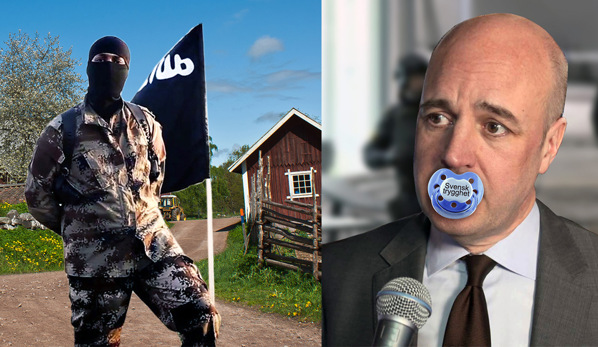 Nilsson: Islamsk extremism i Sverige måste stoppas. Bildmontage med ISIS-krigare och Reinfeldt.