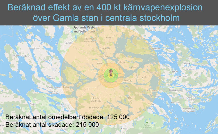1 st 400 kiloton kärnvapenbomb som fälls över Stockholm.