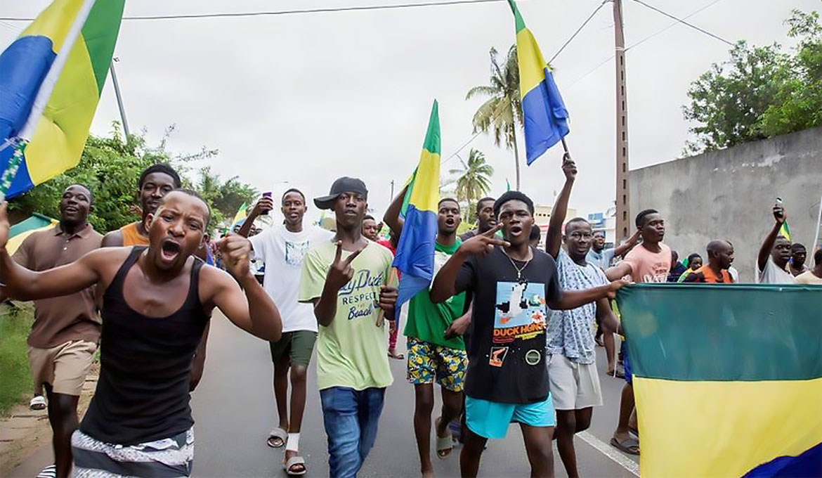 residents of Gabon celibrating the Gabon coup. Private photo