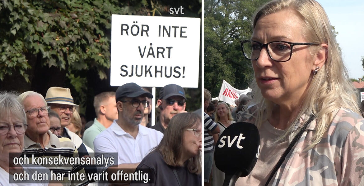 Lidköping, demonstration för att bevara akutsjukhuset. Foton: SVT.se. Montage: NewsVoice