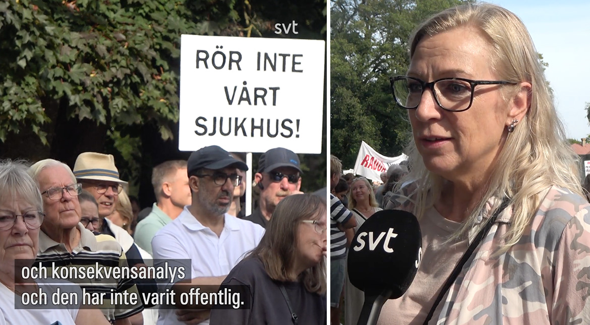 Lidköping, demonstration för att bevara akutsjukhuset. Foton: SVT.se. Montage: NewsVoice
