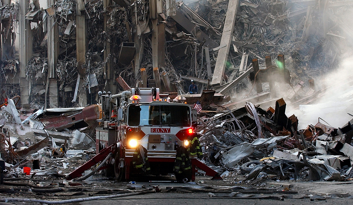 Ground Zero i New York City den 16:e september 2001.