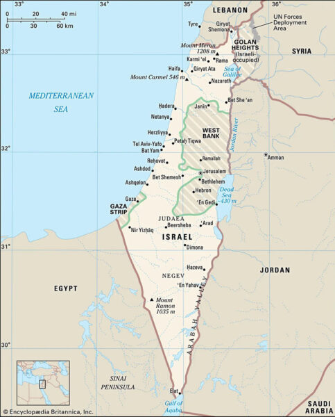 Israel, Västbanken och Gazaremsan: gränser från före 1967