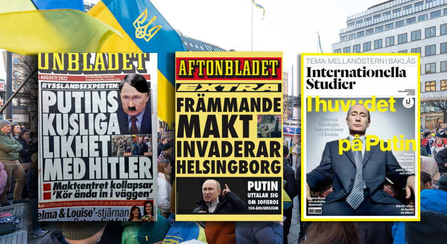 Svensk propaganda om Putin under ukrainakriget. Montage: NewsVoice. Bild bla av Frankie Fouganthin (CC BY-SA 4.0)