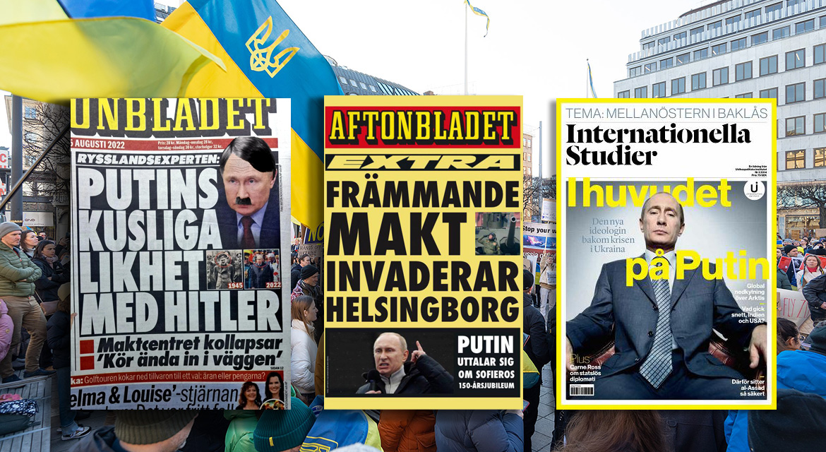 Svensk propagandaom Putin under ukrainakriget. Montage: NewsVoice. Bild bla av Frankie Fouganthin (CC BY-SA 4.0)