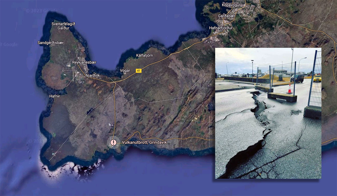 Reykjanes, Iceland. Montage: Google Maps and NewXPosterity