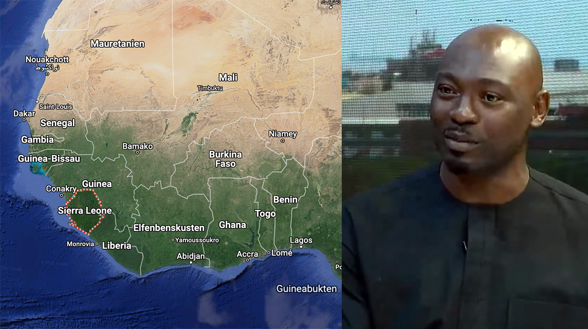 J. C. Okechukwu kommenterar kuppförsök i Sierra Leone. Montage: NewsVoice baserat på bilder från Google Maps och Arise Africa