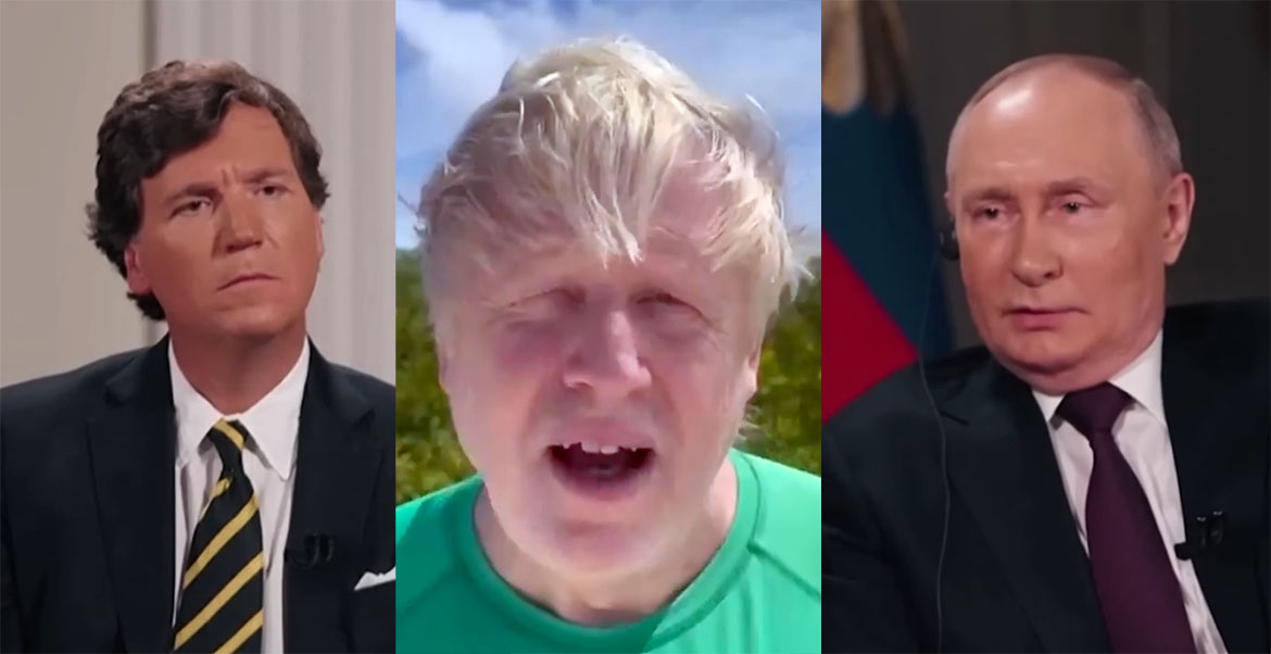 Tucker Carlson, Boris Johnson och Vladimir Putin
