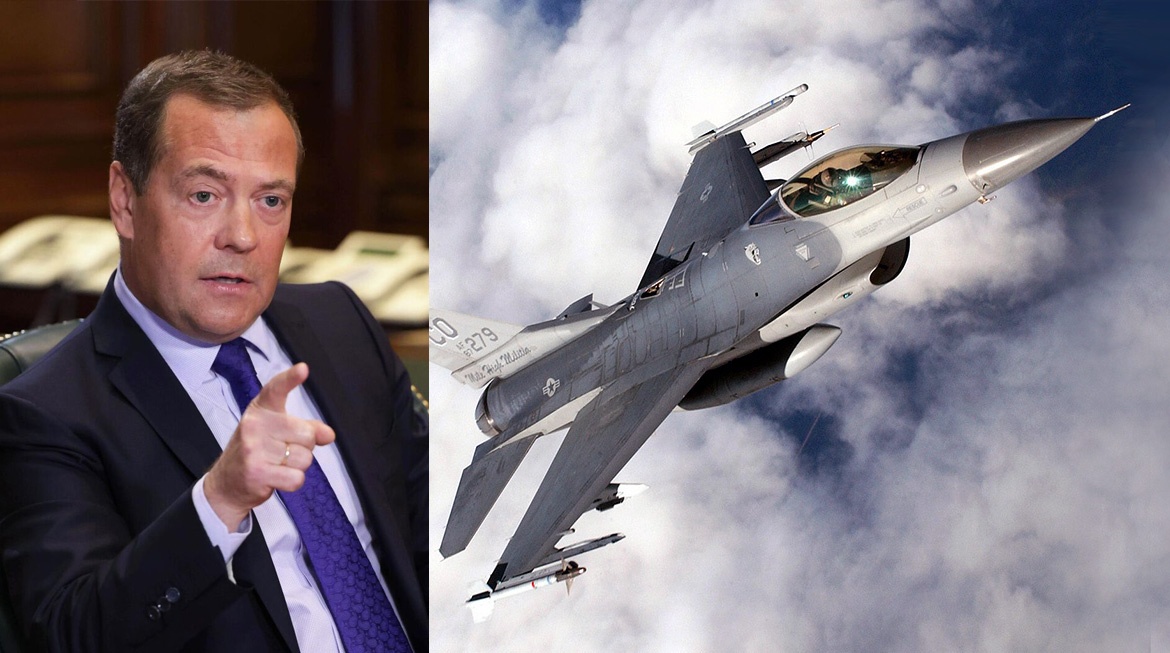Dmitrij Medvedev och en F-16 C Fighting Falcon