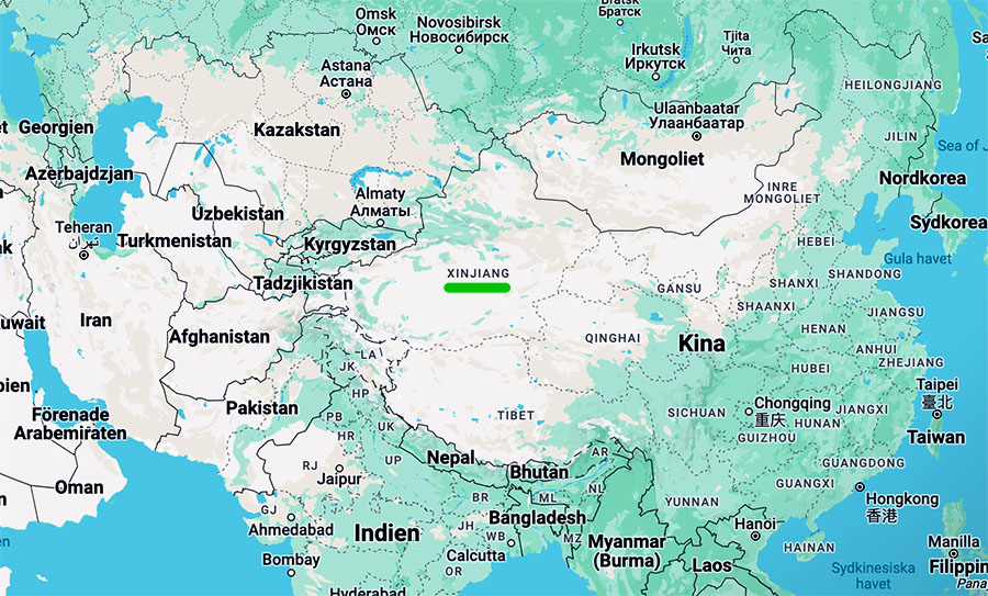 Xinjiang i Kina. Google Maps
