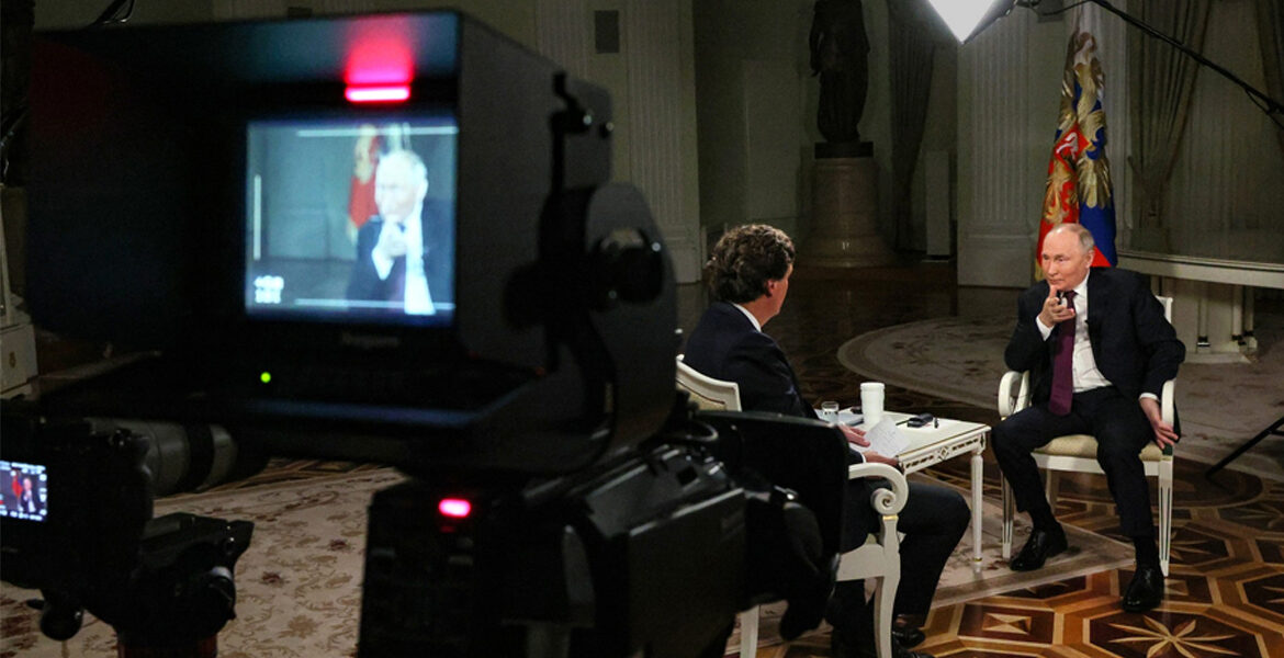 Bakom-kamera-bild från Tucker Carlons intervju med Putin den 6:e februari 2024. Foto: Tucker Carlson Network