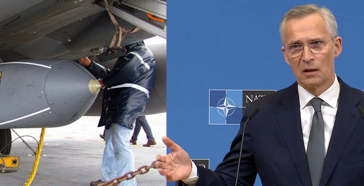 NATO-chefen Jens Stoltenberg och en Storm Shaddow missil.