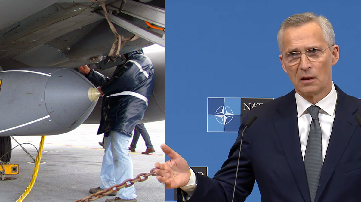 NATO-chefen Jens Stoltenberg och en Storm Shaddow missil.