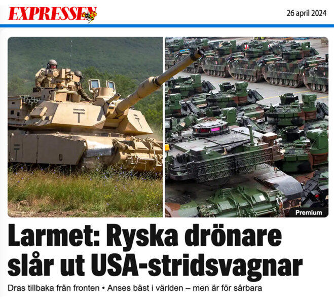 Aftonbladet om Abrams-tanks 26 apr 2024 - skärmdump