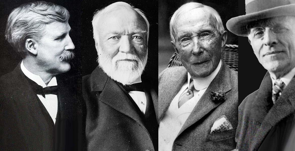 Frederick Taylor Gates, Andrew Carnegie, John D. Rockefeller och Abraham Flexner, arkivbilder