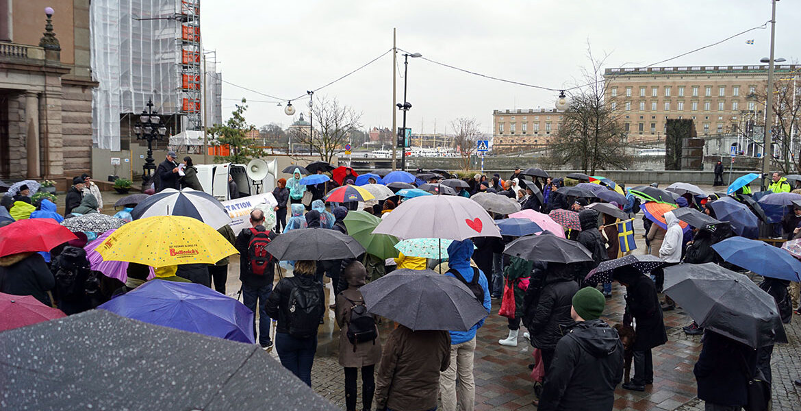 Protest mot DCA-avtalet, Gustaf Adolf Torg, Stockholm, 14 april 2024. Foto: Torbjörn Sassersson