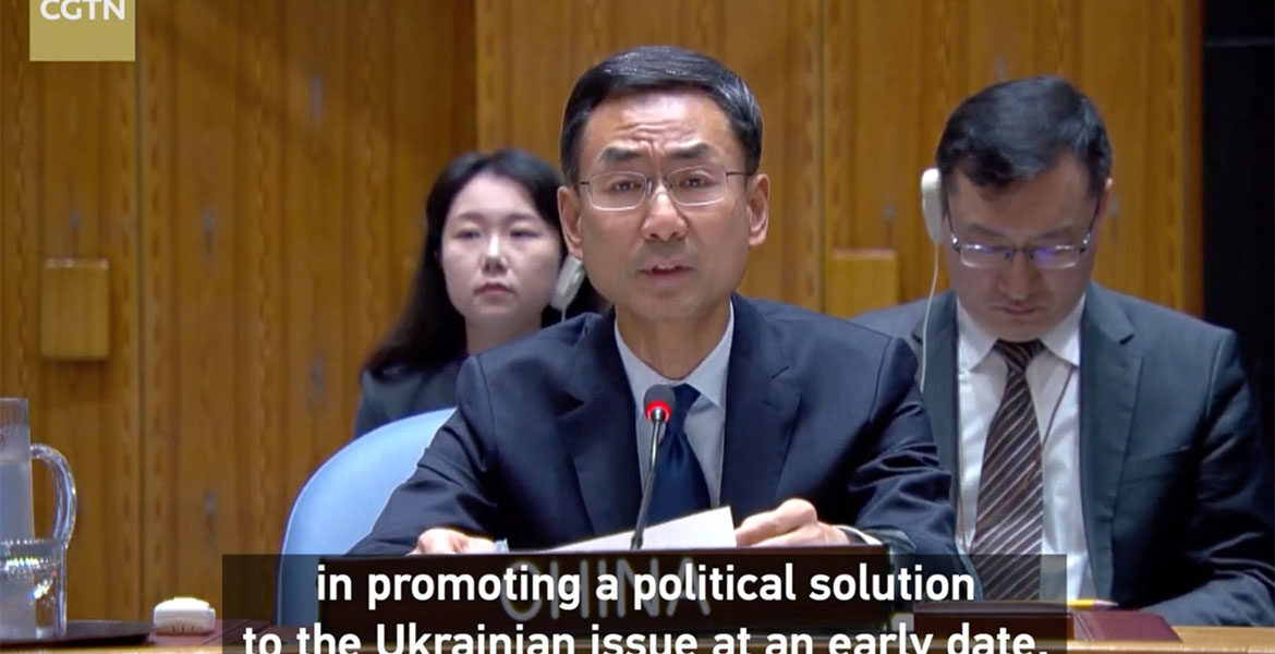 Kinas biträdande FN-sändebud Geng Shuang, 21 maj 2024.