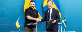 Statsminister Ulf Kristersson och Ukrainas president Volodymyr Zelenskyy