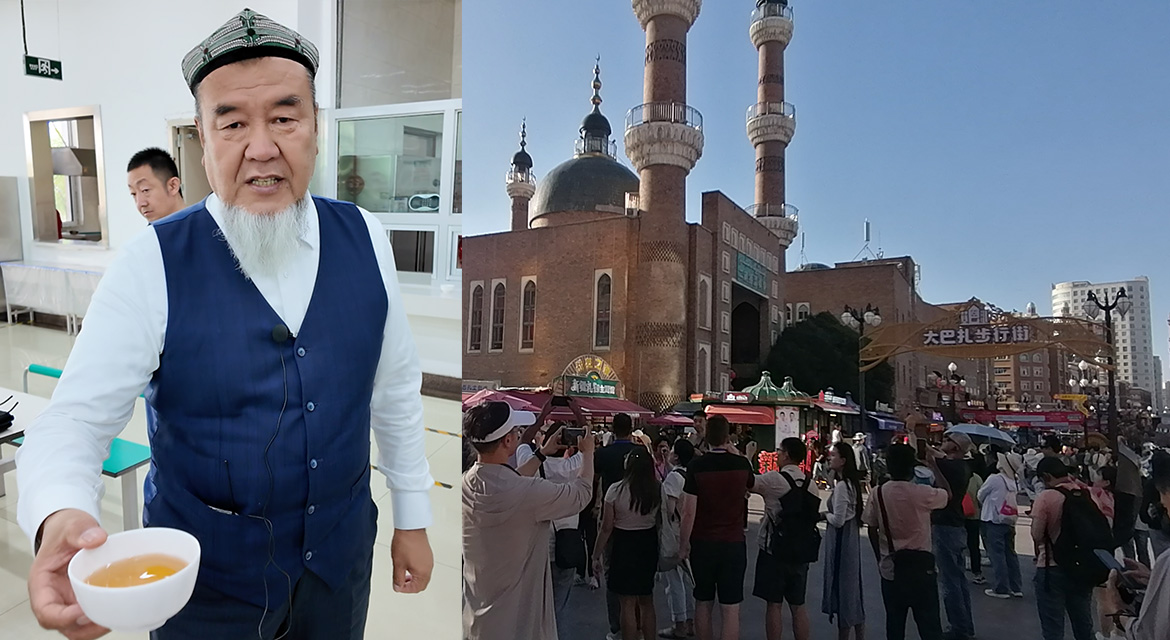 Det islamska institutets president bjuder på te. Grand Bazar i Urumqi besöks av minst 50% uigurer. Foton: T. Sassersson