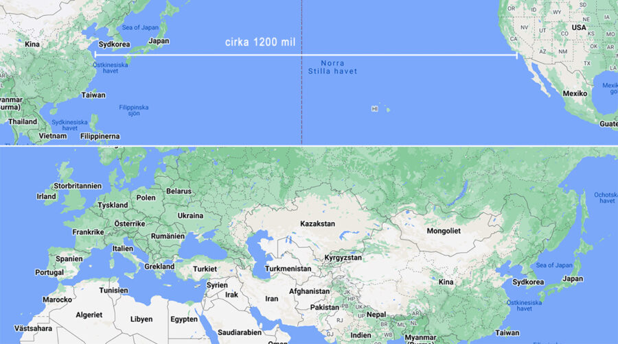 Avstånden mellan Sverige respektive USA och Taiwan. Källa: Google Maps