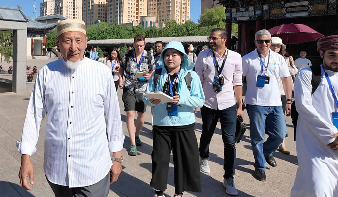 Imam Ma Jirong meets journalists at the Grande Shanxi Mosque in Yining, Xinjiang, China.